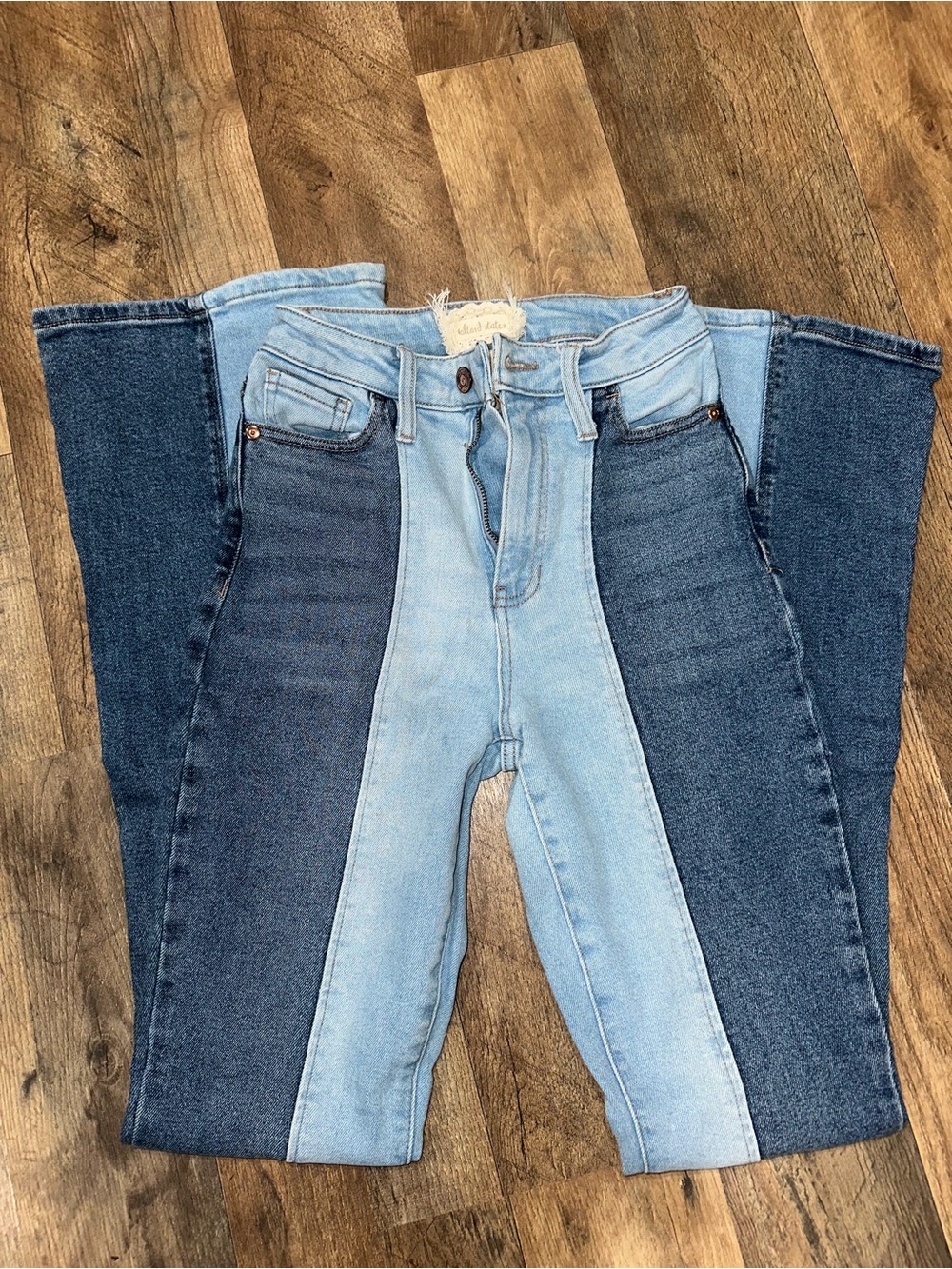 Altar'd State Two-Tone High-Rise Women's Jeans - Light & Dark Blue